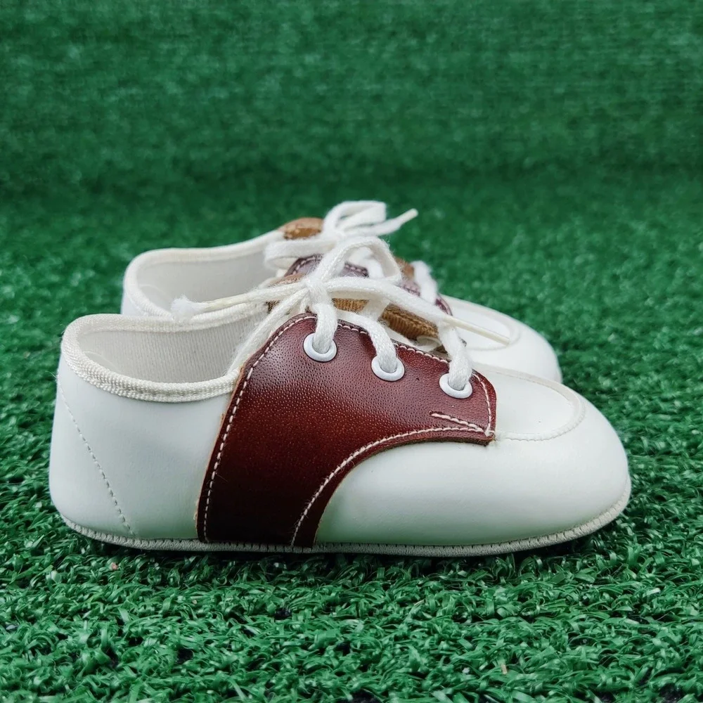 Unbranded Saddle Shoes Unisex Kids Size 2 White Brown Oxford Lace Up Pre-Walker